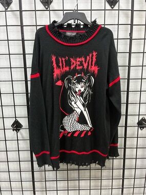 Current Mood chaotic evil oversized lil devil knit sweater L Factory Distressed